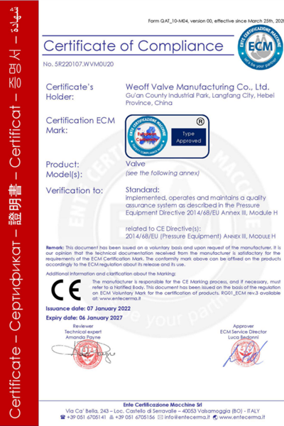 CE-PED認證證書